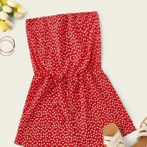 Red and white sleeveless romper